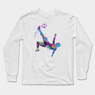 Boy Socer Bicycle Kick Sports Watercolor Gift Long Sleeve T-Shirt